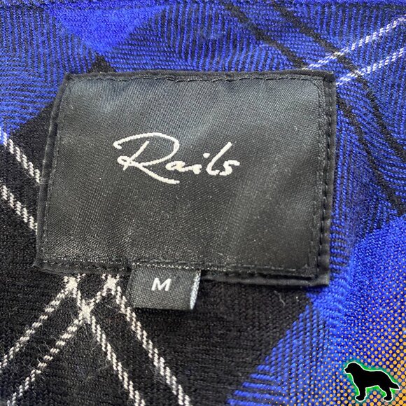 Rails Blue and Black Plaid Flannel Shirt Top Button Down Size M Medium - Picture 4 of 5